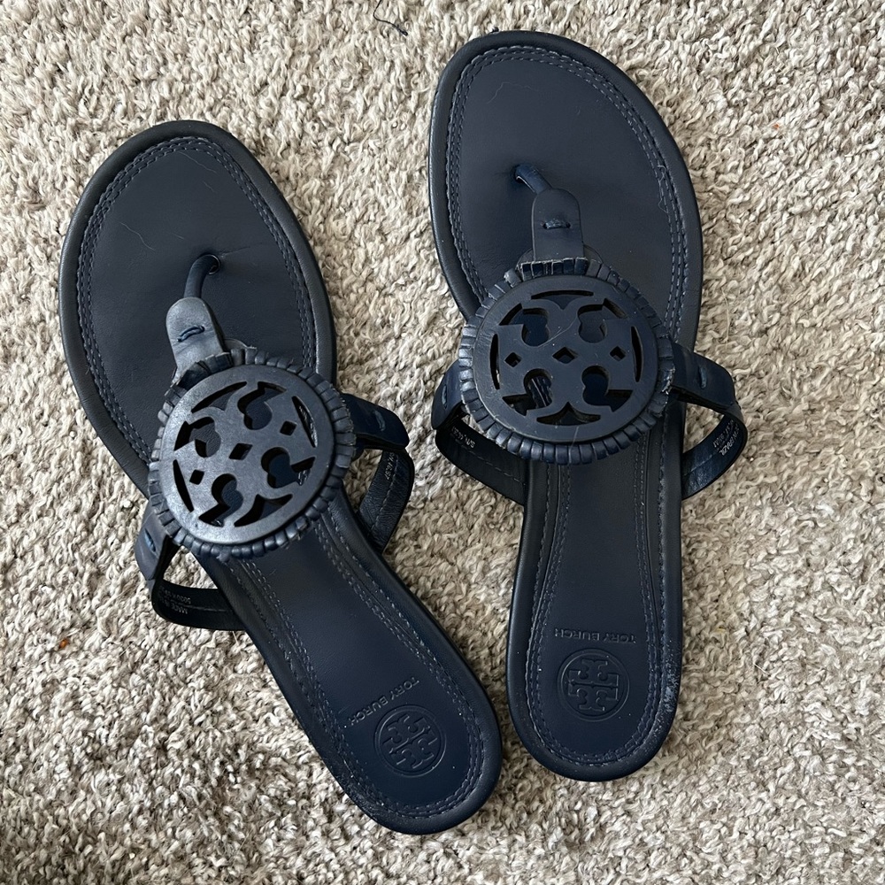Tory Burch Miller Sandals / Navy Fringe